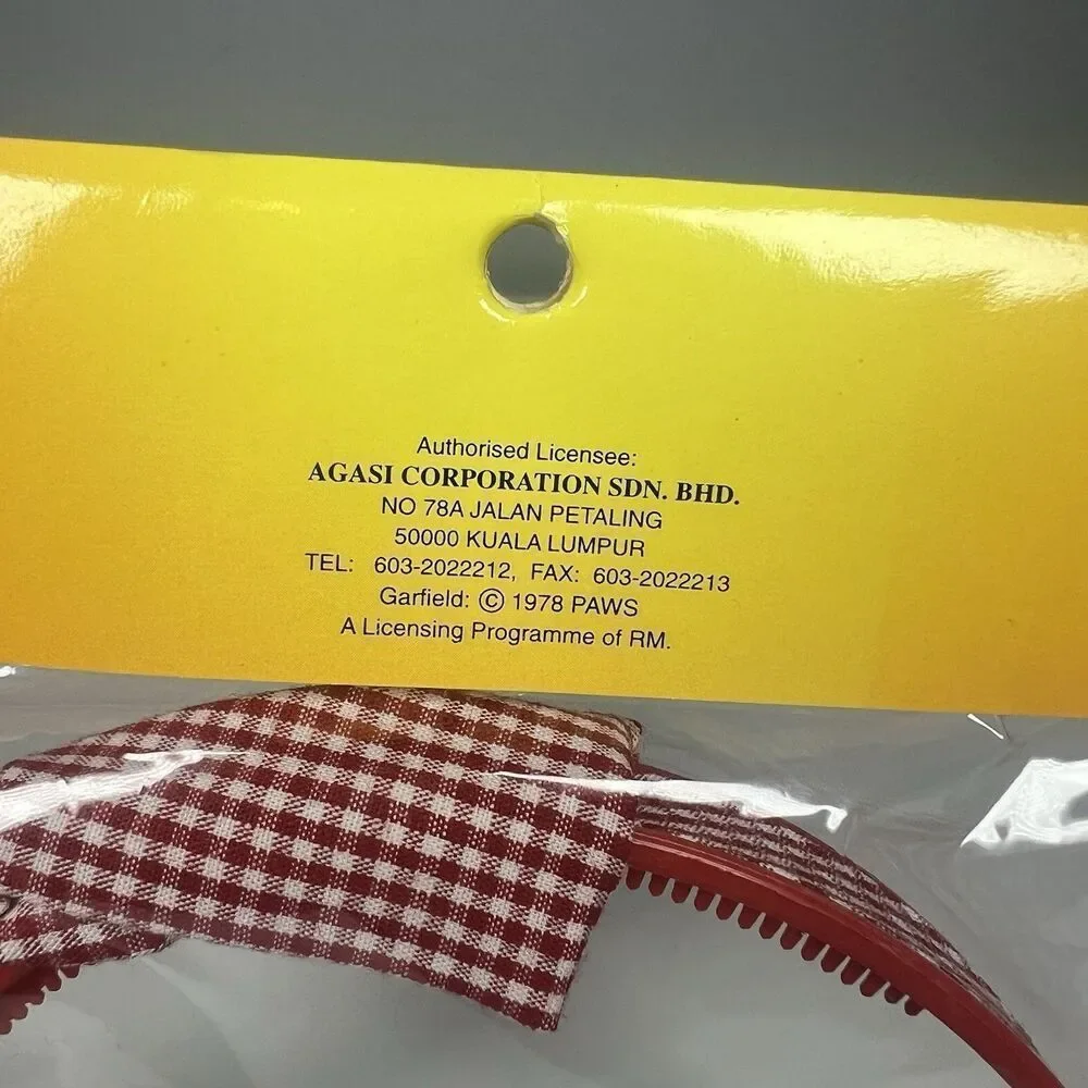 New GARFIELD Vintage Red Gingham Headband JIM DAVIS Cat